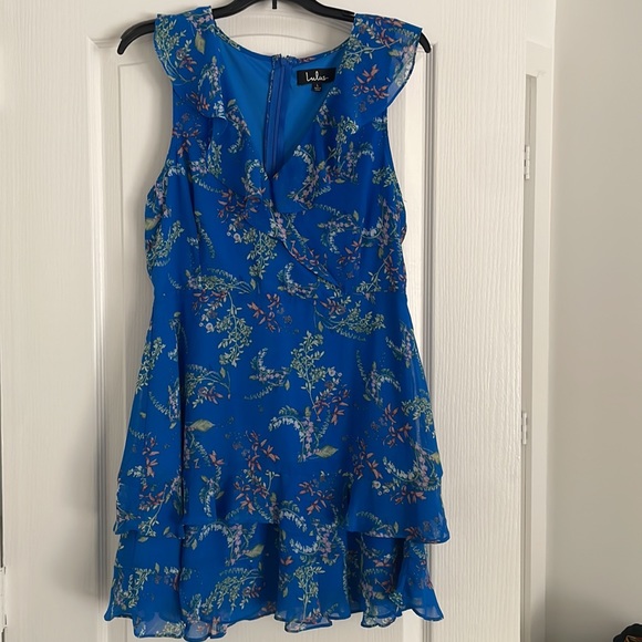 Floral Royal Blue Floral Print Ruffled Mini Dress - Picture 4 of 7